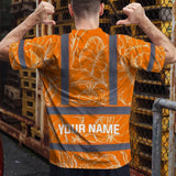 Hi Vis Shirt Reflective Tapes Orange Neon Flowers Custom Name Safety Workwear For Workers, Truckers, Operators