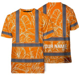 Hi Vis Shirt Reflective Tapes Orange Neon Flowers Custom Name Safety Workwear For Workers, Truckers, Operators