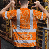 Hi Vis Shirt Reflective Tapes Orange Neon Flowers Custom Name Safety Workwear For Workers, Truckers, Operators