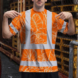 Hi Vis Shirt Reflective Tapes Orange Neon Flowers Custom Name Safety Workwear For Workers, Truckers, Operators