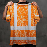 Hi Vis Shirt Reflective Tapes Orange Neon Flowers Custom Name Safety Workwear For Workers, Truckers, Operators