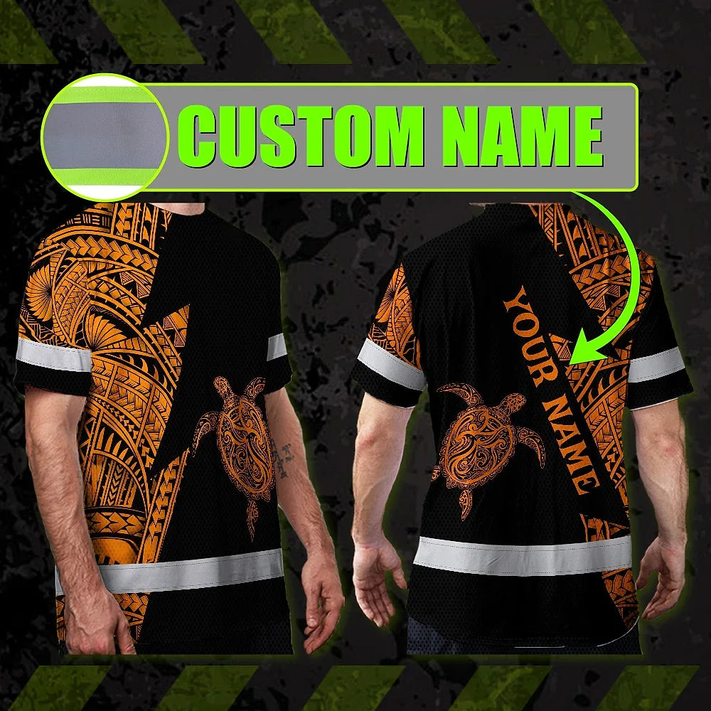 Hi Vis Shirt  Reflective Tapes Orange Neon Turtle Hawaii Custom Name