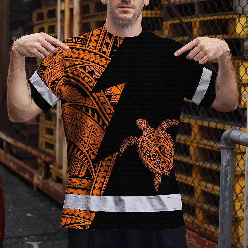 Hi Vis Shirt  Reflective Tapes Orange Neon Turtle Hawaii Custom Name
