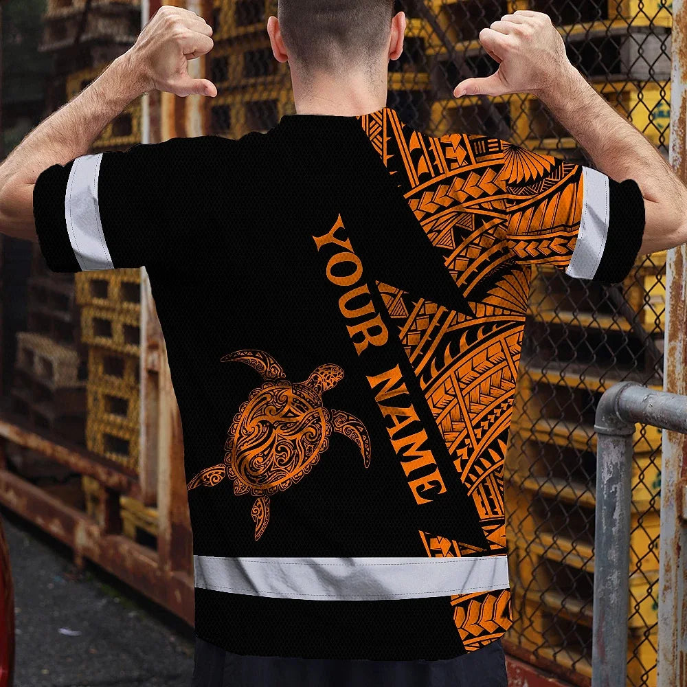 Hi Vis Shirt  Reflective Tapes Orange Neon Turtle Hawaii Custom Name