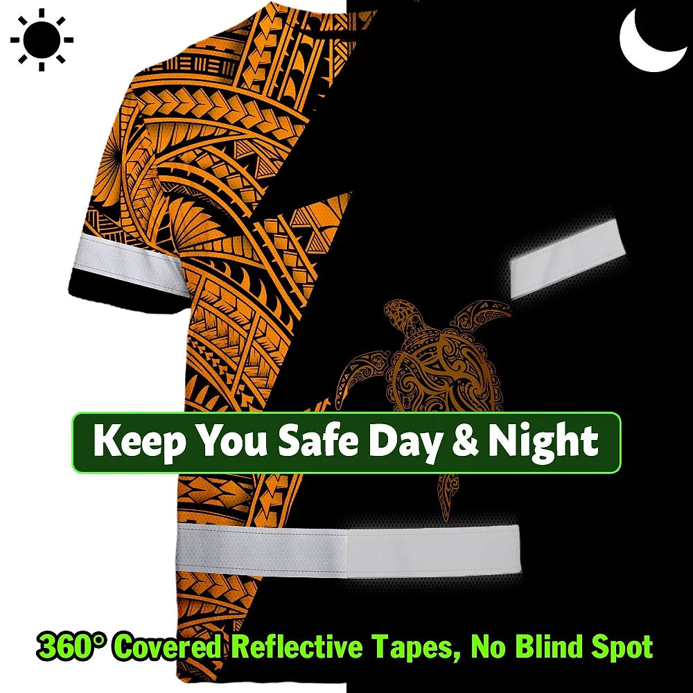 Hi Vis Shirt  Reflective Tapes Orange Neon Turtle Hawaii Custom Name