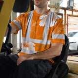 Hi Vis Shirt Reflective Tapes Orange White Flowers Custom Name Safety Workwear For Workers, Truckers, Operators