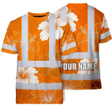 Hi Vis Shirt Reflective Tapes Orange White Flowers Custom Name Safety Workwear For Workers, Truckers, Operators