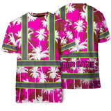Hi Vis Shirt Reflective Tapes Pink Neon Flowers Custom Name Safety Workwear For Workers, Truckers, Operators