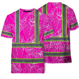 Hi Vis Shirt Reflective Tapes Pink Neon Flowers Custom Name Safety Workwear For Workers, Truckers, Operators