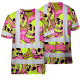 Hi Vis Shirt Reflective Tapes Pink Neon Lime Skull Custom Name Safety Workwear For Workers, Truckers, Operators