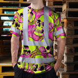 Hi Vis Shirt Reflective Tapes Pink Neon Lime Skull Custom Name Safety Workwear For Workers, Truckers, Operators