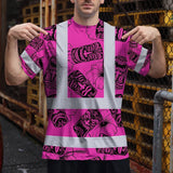 Hi Vis Shirt Reflective Tapes Pink Tiki Custom Name Safety Workwear For Workers, Truckers, Operators