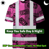 Hi Vis Shirt Reflective Tapes Pink Tiki Custom Name Safety Workwear For Workers, Truckers, Operators