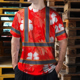 Hi Vis Shirt Reflective Tapes Red Neon Custom Name Safety Workwear For Workers, Truckers, Operators