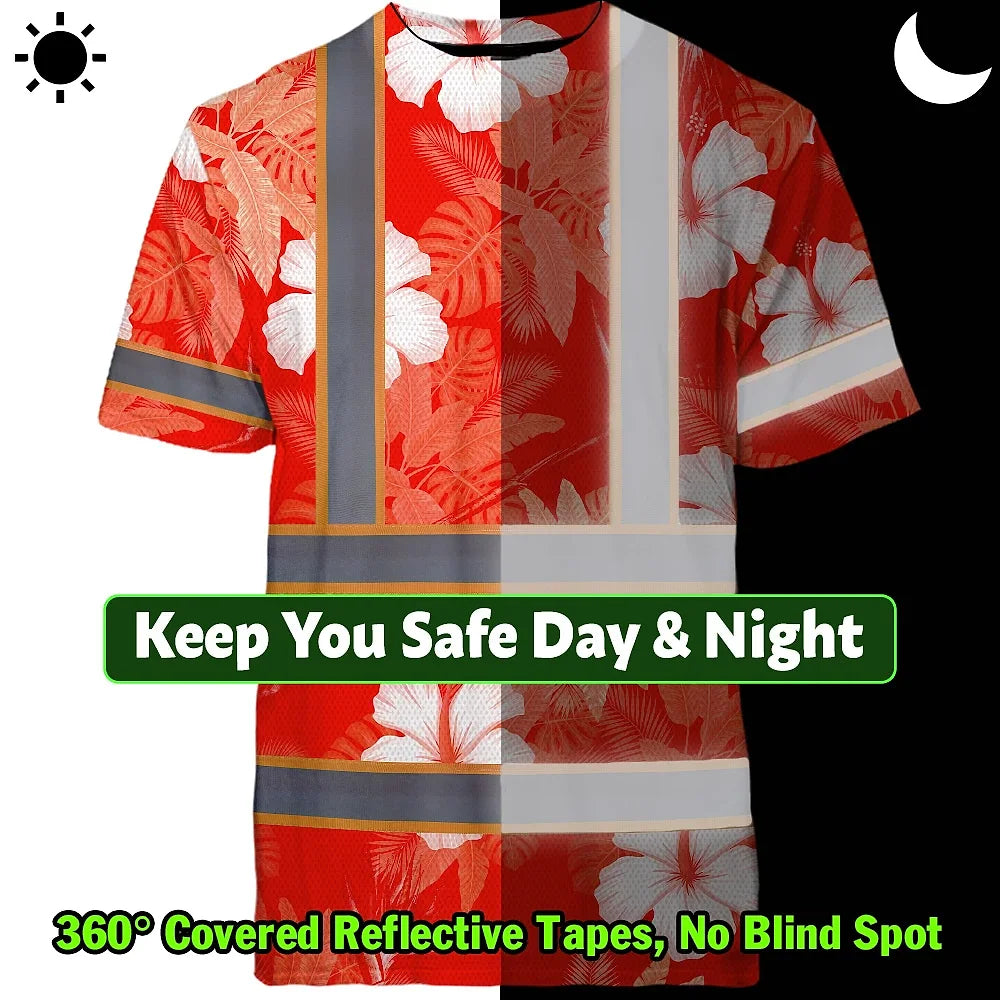 Hi Vis Shirt Reflective Tapes Red Neon Custom Name Safety Workwear For Workers, Truckers, Operators