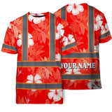 Hi Vis Shirt Reflective Tapes Red Neon Custom Name Safety Workwear For Workers, Truckers, Operators