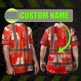 Hi Vis Shirt Reflective Tapes Red Neon Custom Name Safety Workwear For Workers, Truckers, Operators