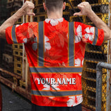 Hi Vis Shirt Reflective Tapes Red Neon Custom Name Safety Workwear For Workers, Truckers, Operators