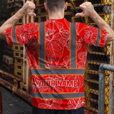 Hi Vis Shirt Reflective Tapes Red Neon Flowers Custom Name Safety Workwear For Workers, Truckers, Operators
