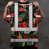 Hi Vis Shirt Reflective Tapes Red Neon Flowers Custom Name Safety Workwear For Workers, Truckers, Operators