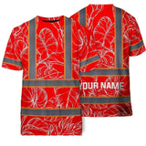 Hi Vis Shirt Reflective Tapes Red Neon Flowers Custom Name Safety Workwear For Workers, Truckers, Operators