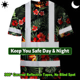 Hi Vis Shirt Reflective Tapes Red Neon Flowers Custom Name Safety Workwear For Workers, Truckers, Operators