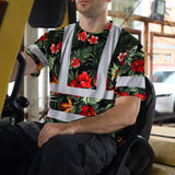 Hi Vis Shirt Reflective Tapes Red Neon Flowers Custom Name Safety Workwear For Workers, Truckers, Operators