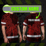 Hi Vis Shirt Reflective Tapes Red Neon Polynesian Custom Name Safety Workwear For Workers, Truckers, Operators