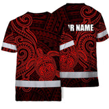 Hi Vis Shirt Reflective Tapes Red Neon Polynesian Custom Name Safety Workwear For Workers, Truckers, Operators