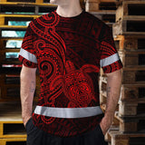 Hi Vis Shirt Reflective Tapes Red Neon Polynesian Custom Name Safety Workwear For Workers, Truckers, Operators