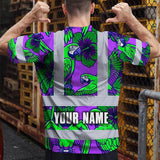 Hi Vis Shirt Reflective Tapes Violet Green Parrot Custom Name Safety Workwear For Workers, Truckers, Operators