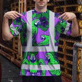 Hi Vis Shirt Reflective Tapes Violet Green Parrot Custom Name Safety Workwear For Workers, Truckers, Operators