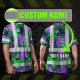 Hi Vis Shirt Reflective Tapes Violet Green Parrot Custom Name Safety Workwear For Workers, Truckers, Operators