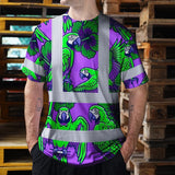 Hi Vis Shirt Reflective Tapes Violet Green Parrot Custom Name Safety Workwear For Workers, Truckers, Operators