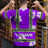 Hi Vis Shirt Reflective Tapes Violet Neon Custom Name Safety Workwear For Workers, Truckers, Operators