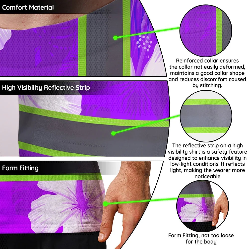 Hi Vis Shirt Reflective Tapes Violet Neon Custom Name Safety Workwear For Workers, Truckers, Operators