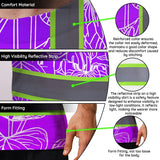 Hi Vis Shirt Reflective Tapes Violet Neon Flowers Custom Name Safety Workwear For Workers, Truckers, Operators
