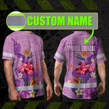 Hi Vis Shirt Reflective Tapes Violet Neon Polynesian And Flowers Custom Name Safety Workwear For Workers, Truckers, Operators