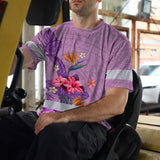 Hi Vis Shirt Reflective Tapes Violet Neon Polynesian And Flowers Custom Name Safety Workwear For Workers, Truckers, Operators