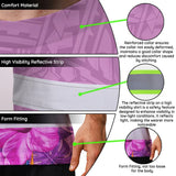 Hi Vis Shirt Reflective Tapes Violet Neon Polynesian And Flowers Custom Name Safety Workwear For Workers, Truckers, Operators