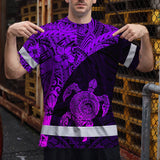 Hi Vis Shirt Reflective Tapes Violet Neon Turtle Hawaiian Polynesian Tribal