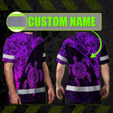 Hi Vis Shirt Reflective Tapes Violet Neon Turtle Hawaiian Polynesian Tribal