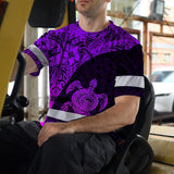 Hi Vis Shirt Reflective Tapes Violet Neon Turtle Hawaiian Polynesian Tribal