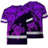 Hi Vis Shirt Reflective Tapes Violet Neon Turtle Hawaiian Polynesian Tribal