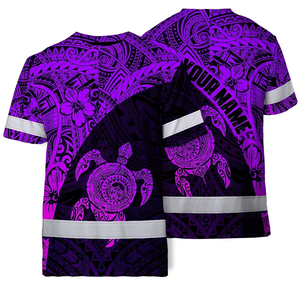 Hi Vis Shirt Reflective Tapes Violet Neon Turtle Hawaiian Polynesian Tribal