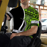 Hi Vis Shirt Reflective Tapes White Green Polynesian Tribal Custom Name Safety Workwear For Workers, Truckers, Operators