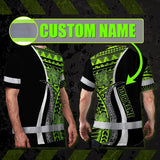 Hi Vis Shirt Reflective Tapes White Green Polynesian Tribal Custom Name Safety Workwear For Workers, Truckers, Operators