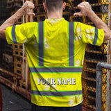 Hi Vis Shirt Reflective Tapes Yellow Neon Custom Name Safety Workwear For Workers, Truckers, Operators