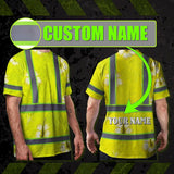 Hi Vis Shirt Reflective Tapes Yellow Neon Custom Name Safety Workwear For Workers, Truckers, Operators