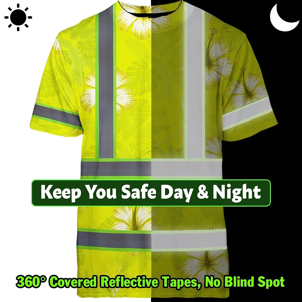 Hi Vis Shirt Reflective Tapes Yellow Neon Custom Name Safety Workwear For Workers, Truckers, Operators